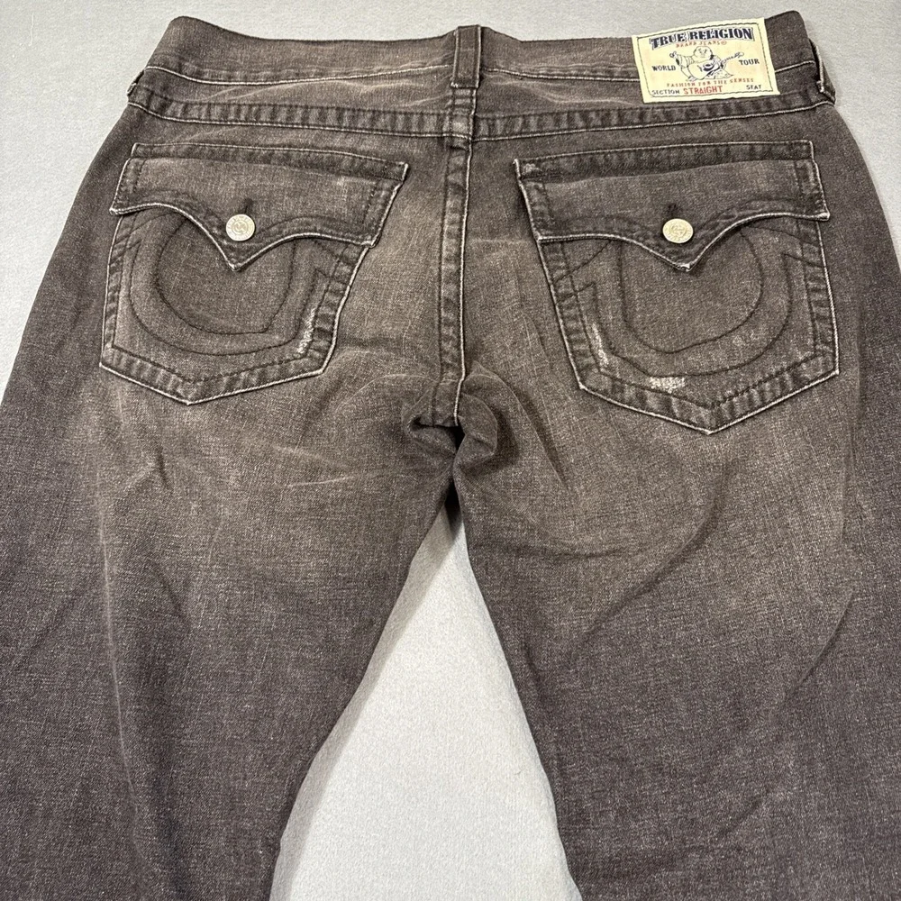JEANS‎ STRAIGHT True Religion MENS 36X32 Black Flap Pockets Dark Wash